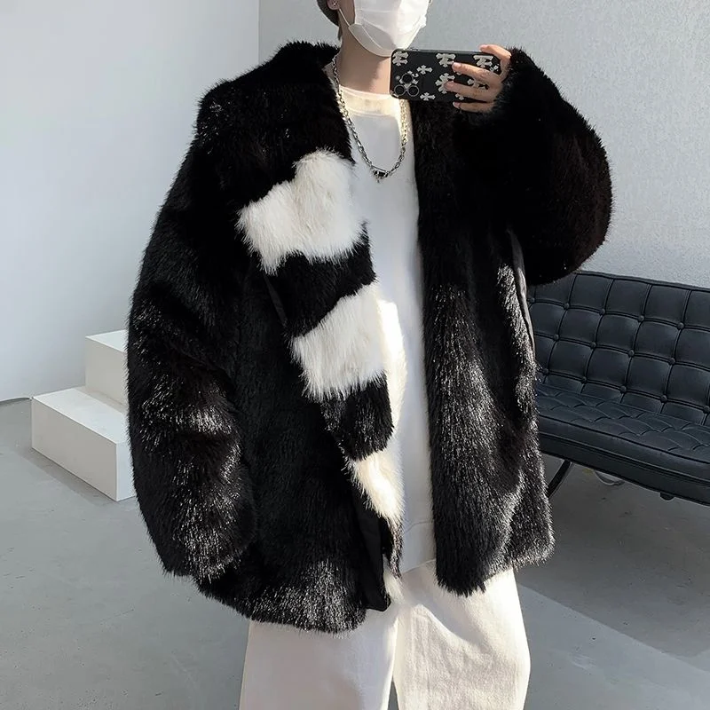 

Warm Cotton Jaet Men's Plu Fur Simulation ort Coat Eco-friendly Winter High-ade Street Sle Trendy Brand