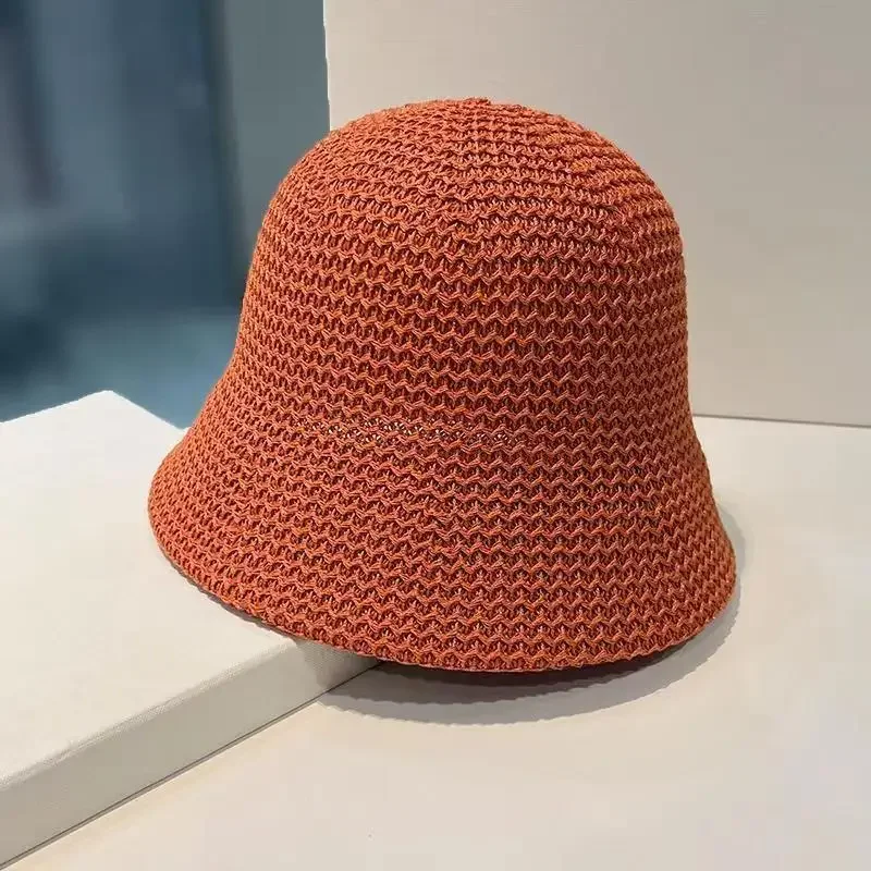 Spring and summer breathable Bucket Hat For Women 2022 fashion wave knitted fisherman hat Korean sunscreen basin cap black cap