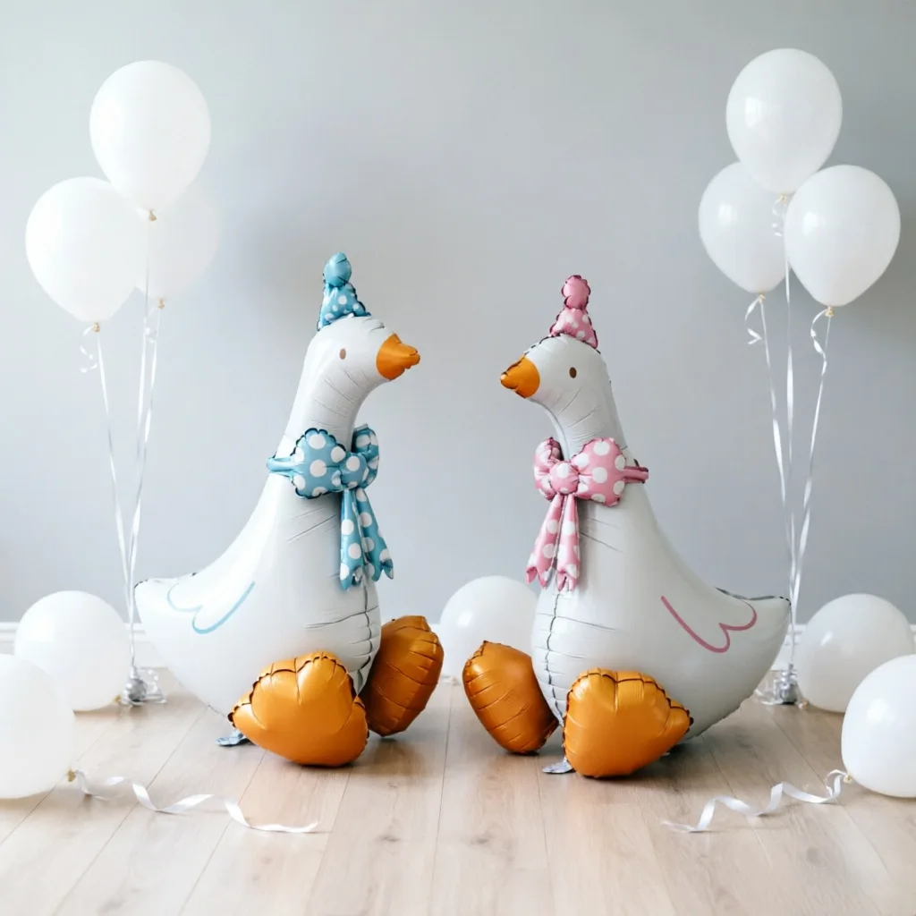 Cartoon Niedlicher Gepunkteter Schleifenballon in Gänseform aus Aluminiumfolie für Baby-Geburtstagsfeier-Dekoration – Detail 2