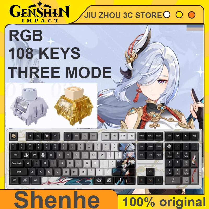 

Original Genshin Impact Shenhe Mechanical Keyboard Bluetooth Wireless Three Mode 108 Keys RGB PBT Anime Custom Gaming Keyboard