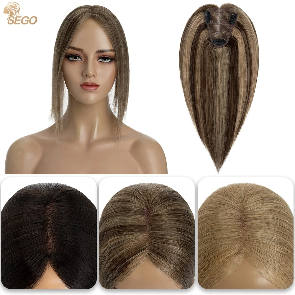 

SEGO Human Hair Toppers for Women Hand-Tied Hair Toppers with Lace Base 8x10cm Straight Natural Hairpieces