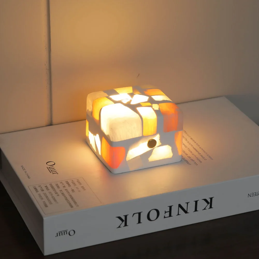 Ore Small Night Translucent Plaster Sugar Cube Lamp Dream Maiden Heart Bedroom Bedside Sleep Touch Dimming Night Light