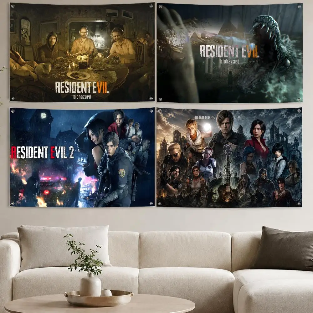 Resident-Evils Horror Game Movie Flags Aesthetic Wall Tapestry Printed Wall Hanging Living Room Party Outdoor Decor