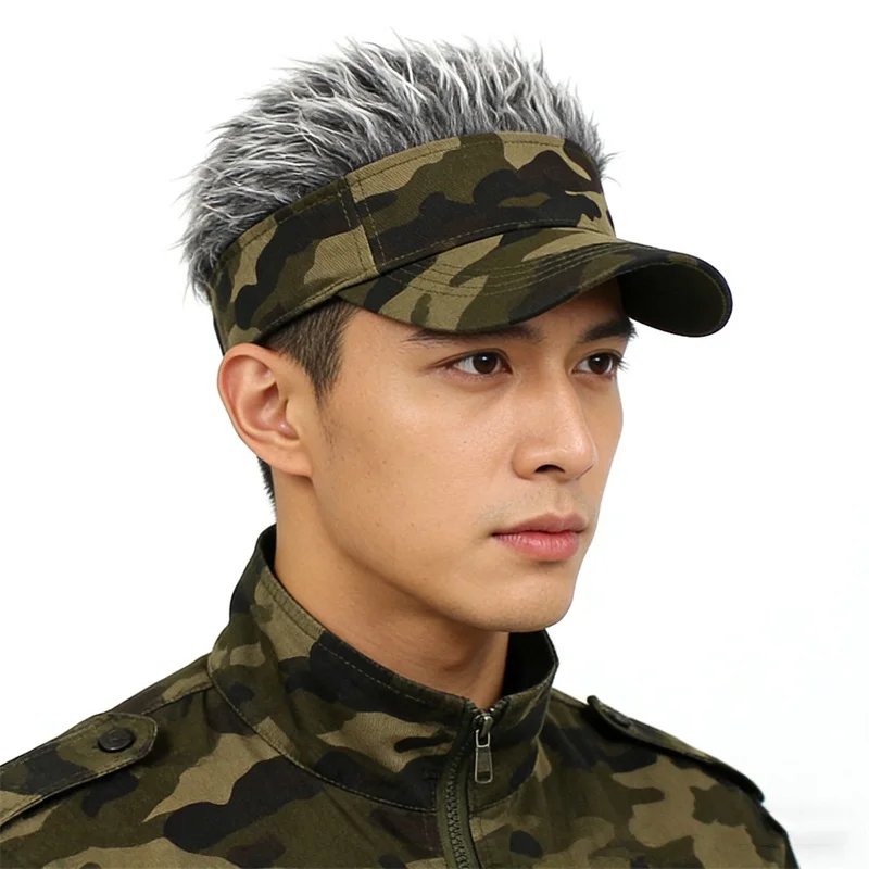 Army Green Camouflage Printed An-ti UV Sunhat Spiked Wig Sports Golf Baseball Cap Running Jungle Fishing Hiking Sunshade Visors - view 3