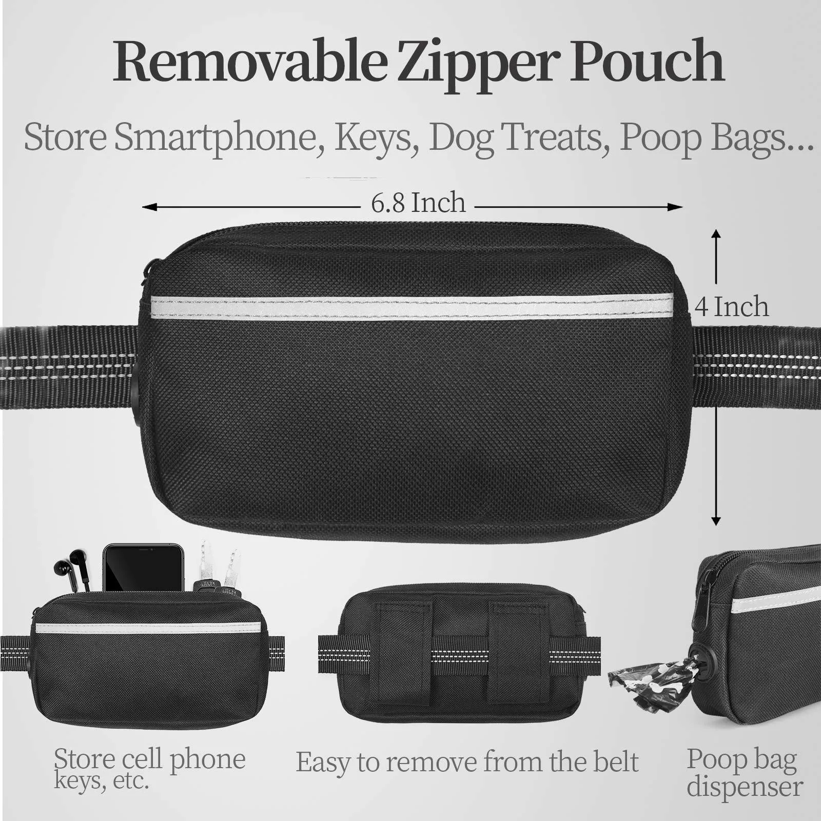 Hands Free Dog Leash with Zipper Pouch Dual Padded Handles Bungee Dog Leash for Walking Jogging Running