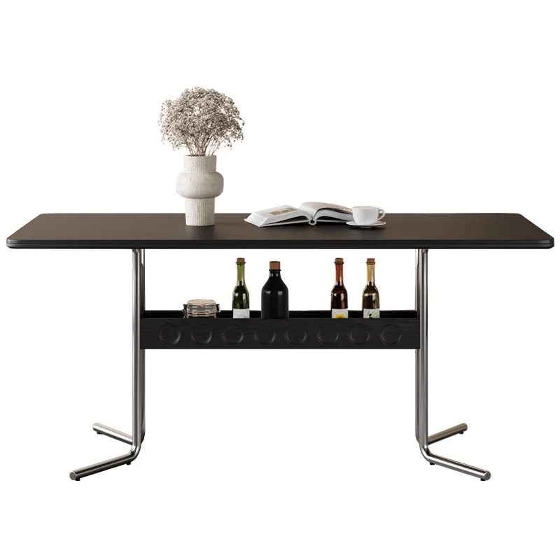 

French retro black dining table American household small apartment medium and antique Bauhaus rectangular dining table