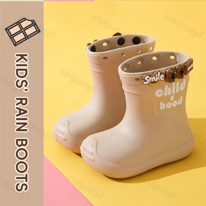 احذية المطر للأطفال 2025 جديد لطيف الكرتون الديكور بنين بنات احذية المطر إيفا الاطفال أحذية ماء موضة لتقوم بها بنفسك أحذية مضادة للماء #5