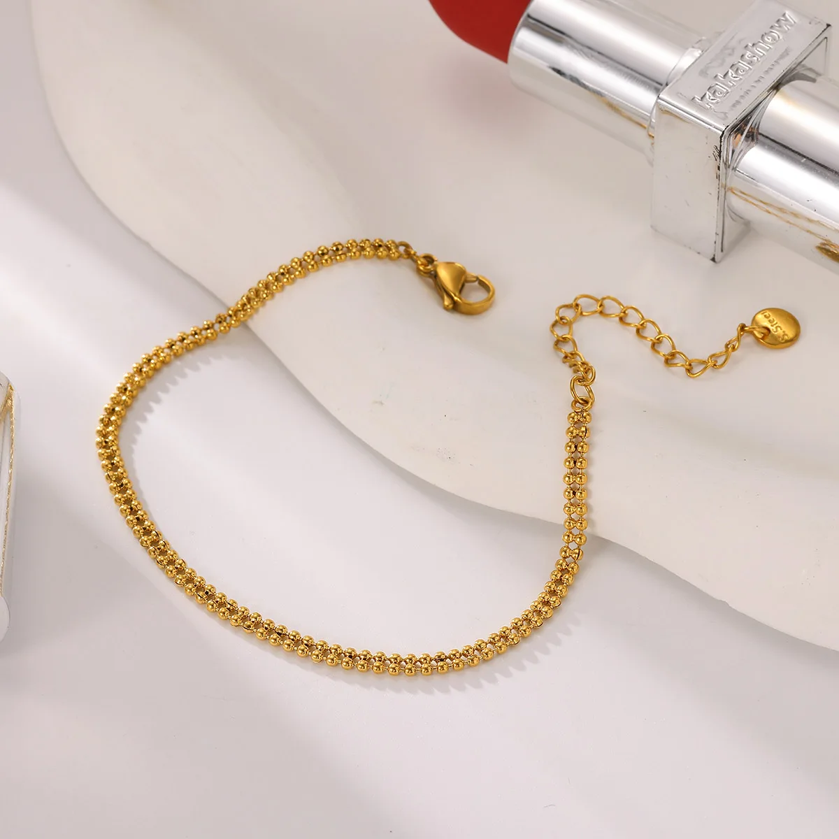 

Luxury Stainless Steel Beads Chain Necklace Bracelet Set with Love Heart Design Exquisite Fashion Jewelry for Women Wedding Gift