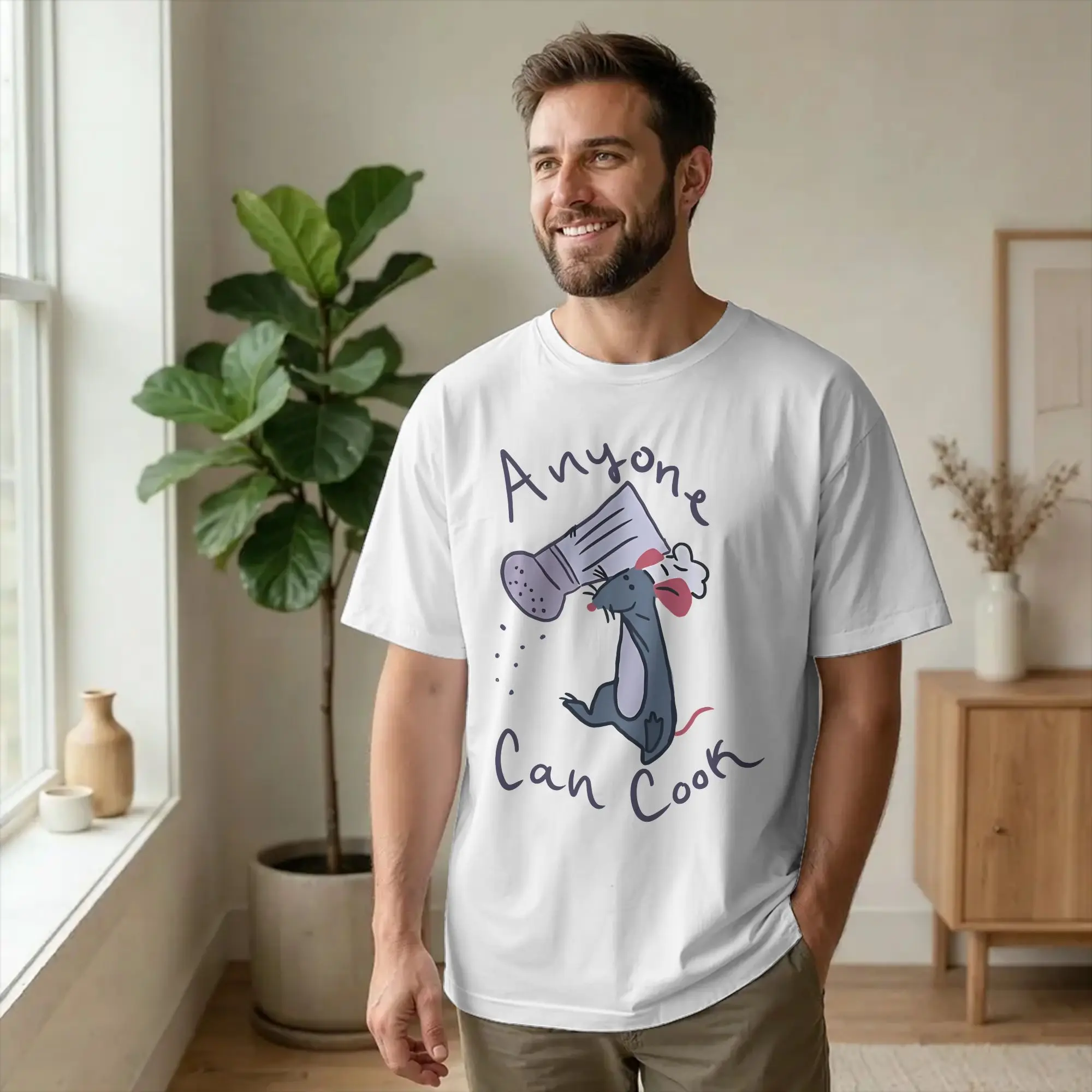 Remy Anyone Can Cook, with salt  T Shirt Men Women Cotton Crazy T-Shirts Round Collar Ratatouilles Tees Short Sleeve Clothes