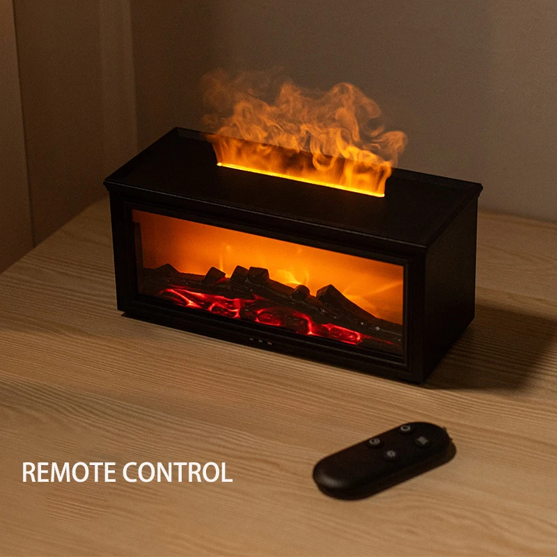 3D Simulation Fireplace Flame Aromatherapy Machine Retro Fireplace Flame Humidifier Home Desktop Remote Control Multi-colour