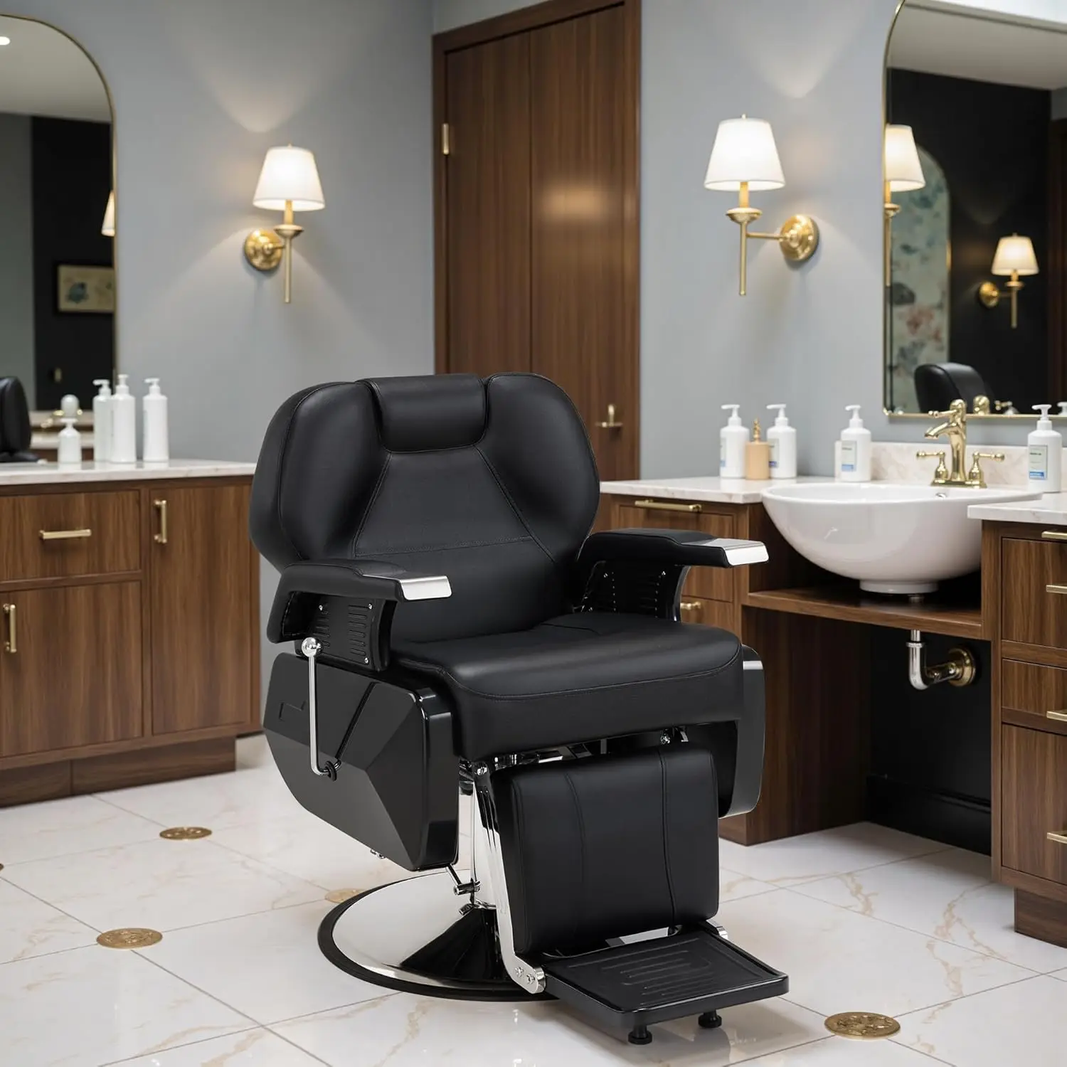 Heavy Duty Reclining Barber Chair, All Purpose Hydraulic Salon Chairs for Hair Stylist, Barbershop Salon Tattoo (Black)