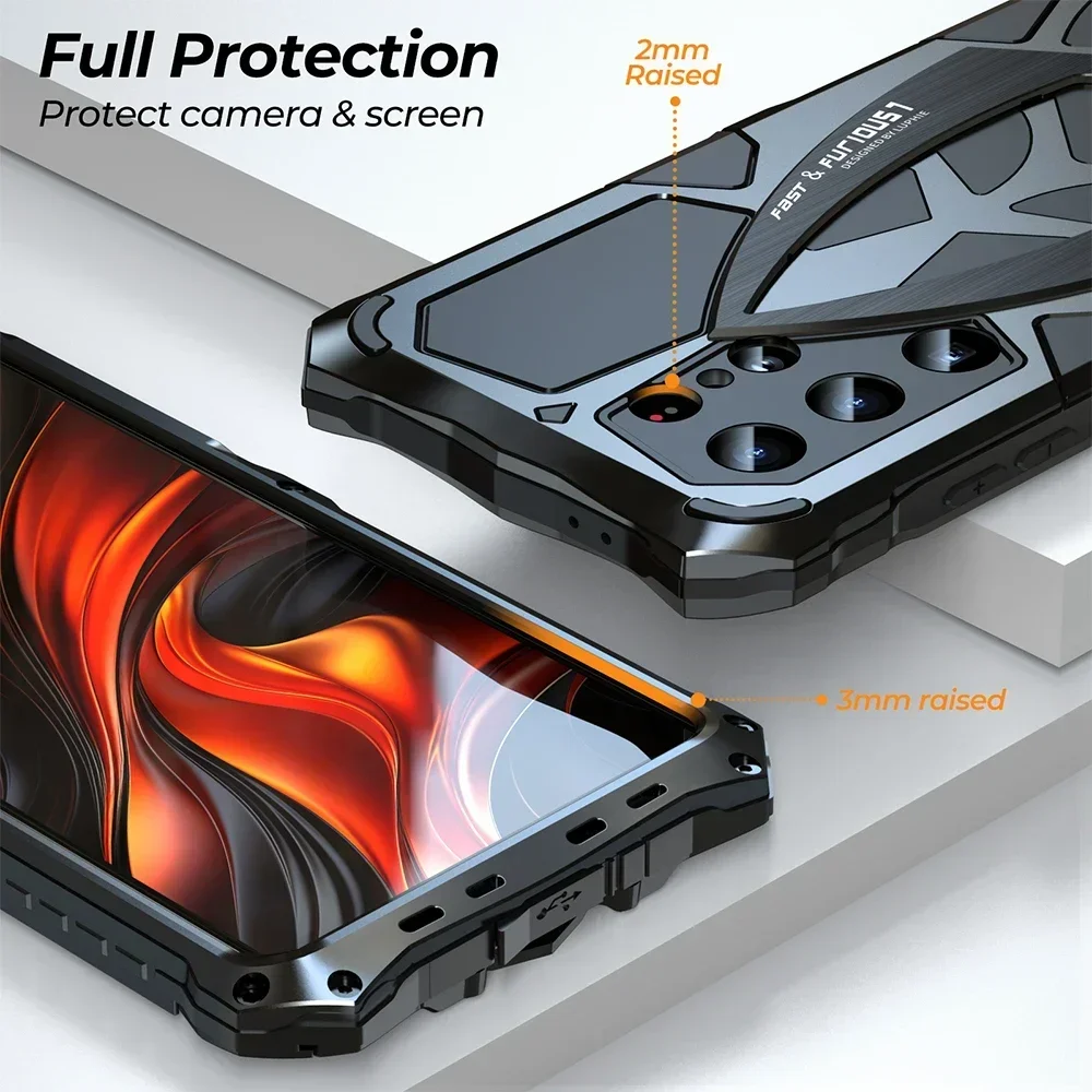 Metal Full Protect Armor Case For Samsung Galaxy S22 Ultra Phone Cover S23 U S24 For iphone 15 Pro Max 14 13 16 Shockproof Funda