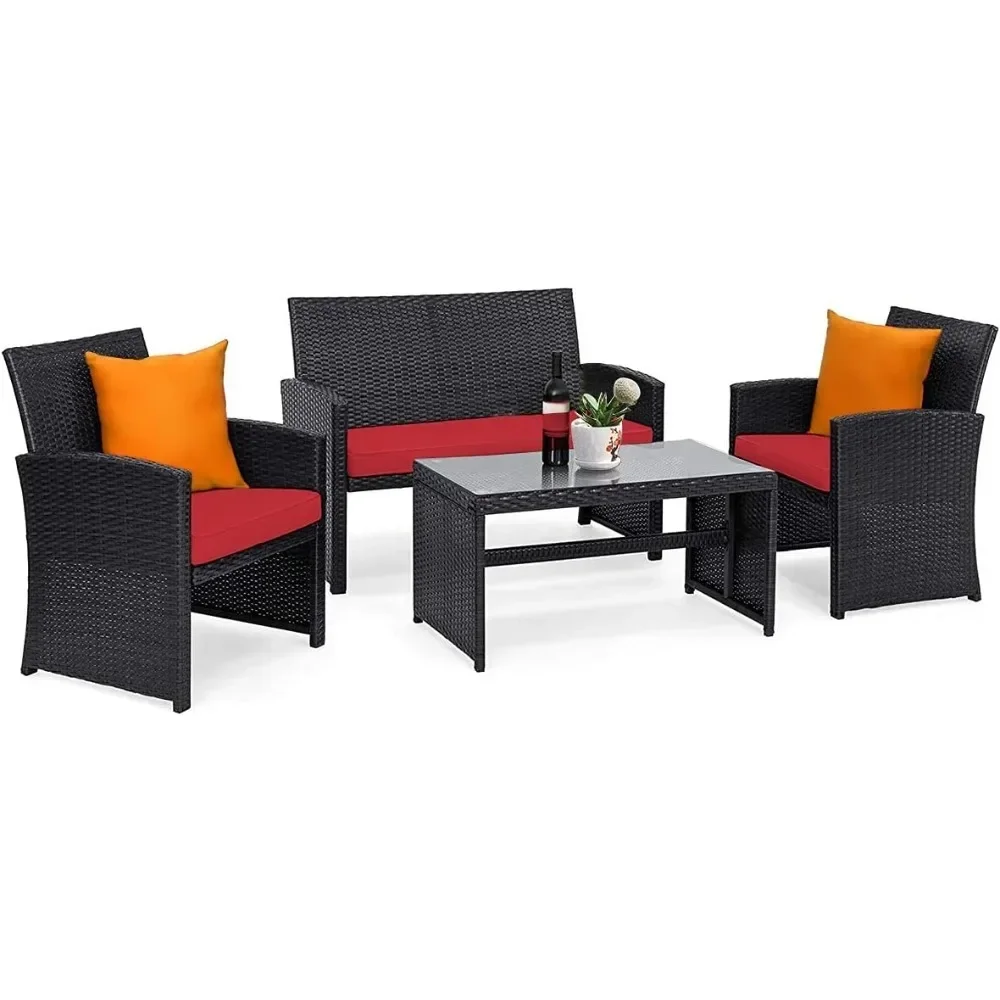 

Patio Wicker Conversation Furniture Set, Patiojoy Sofa & Table , Outdoor Rattan Sofa Set for Balcony Backyardr