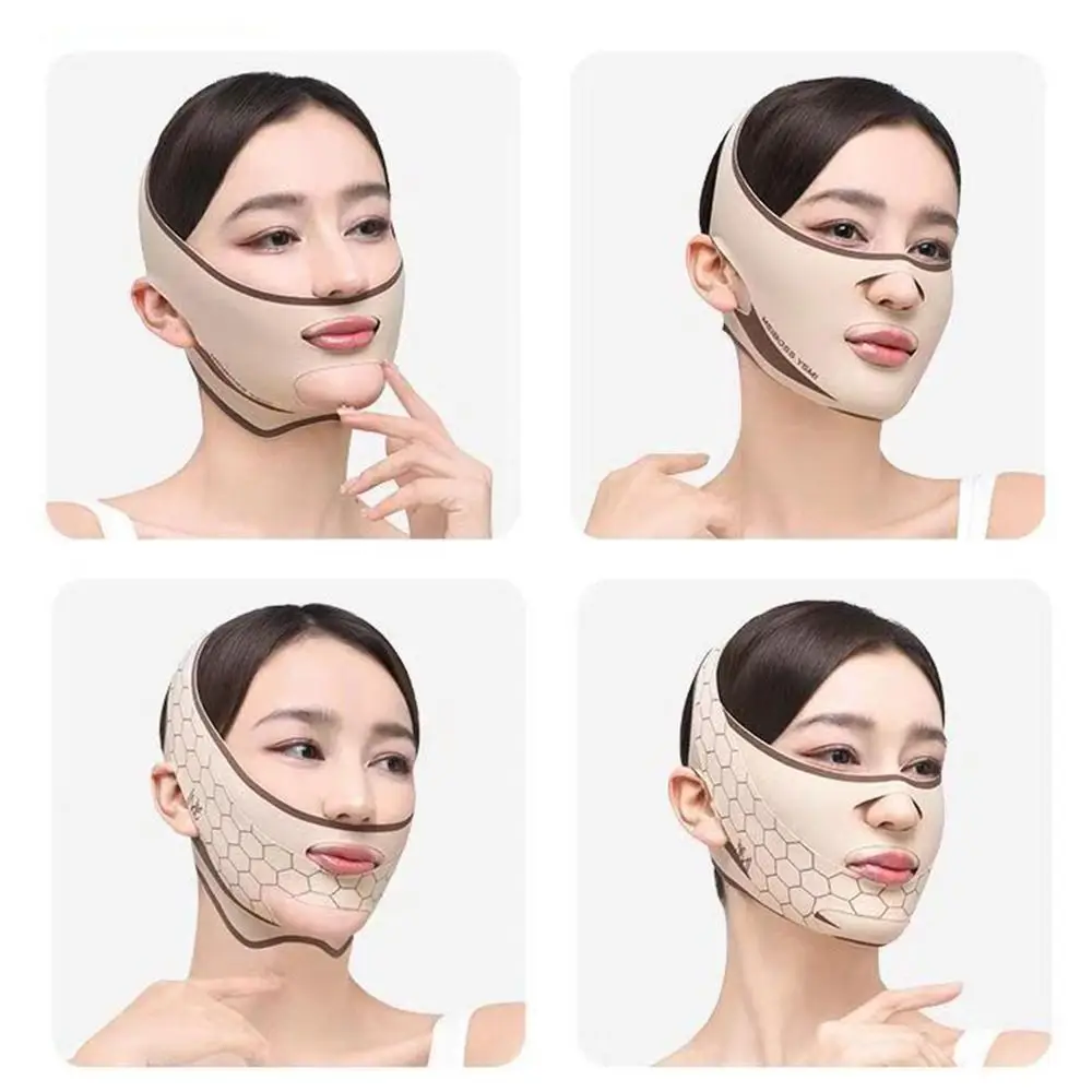 Mascarilla ajustable para esculpir la cara, mascarilla para dormir, transpirable, refrescante, cinturón de ajuste para estiramiento facial, reutilizable en forma de V, para mujer