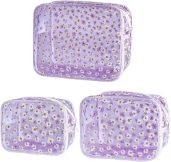 3pcs Clear Makeup Bags Clear Women Cosmetic Bag with Zipper Daisy Beauty Case Make Up Organizer Storage Bath Toiletry Wash Bag