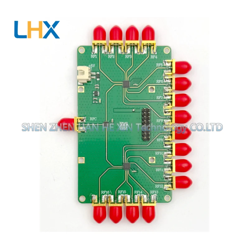 SP16T electronic switch single pole sixteen throw module low insertion loss 1W 9K-8GHz four layer PCB matching 1 open 16