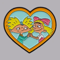 Cute Anime Boy and Girl Heart Shape Cartoon Funny Enamel Pins Lapel Pins for Backpacks Brooches for Clothes Fashion Jewelry