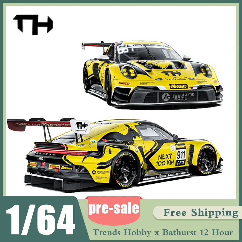 

Коллекционная модель гоночного автомобиля Trends Hobby X Absolute Racing 1/64 Porsche 911 GT3 R в желтой ливре, лимитированная серия, премиум-класс