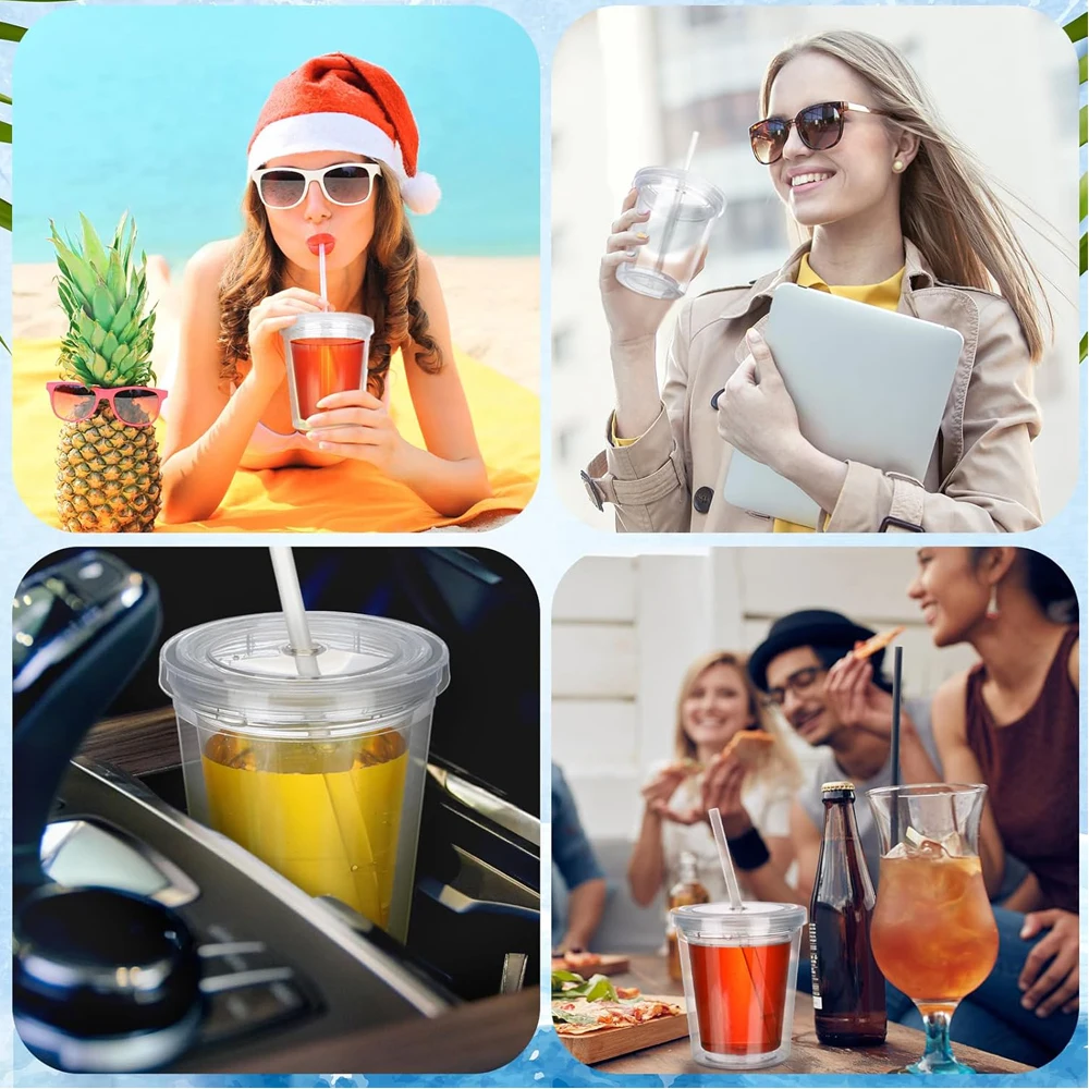 Clear Tumblers with Lid and Straw for Kids 12 oz Insulated Acrylic Double Wall Tumbler Toddlers Reusable Plastic Clear Cup Kids
