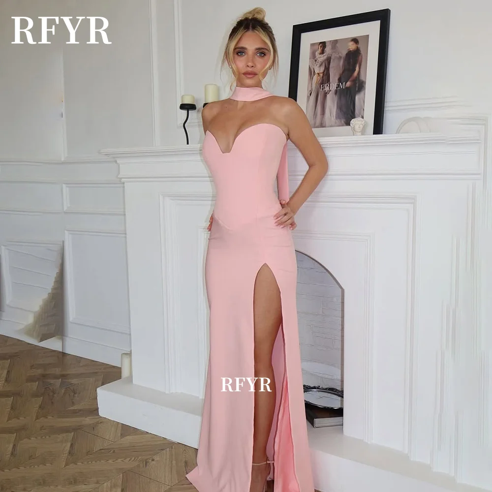 

RFYR High Slit Prom Dress Mermaid Party Dress with Scarf Sweetheart Gala Dress فساتين مناسبة رسمية Customized
