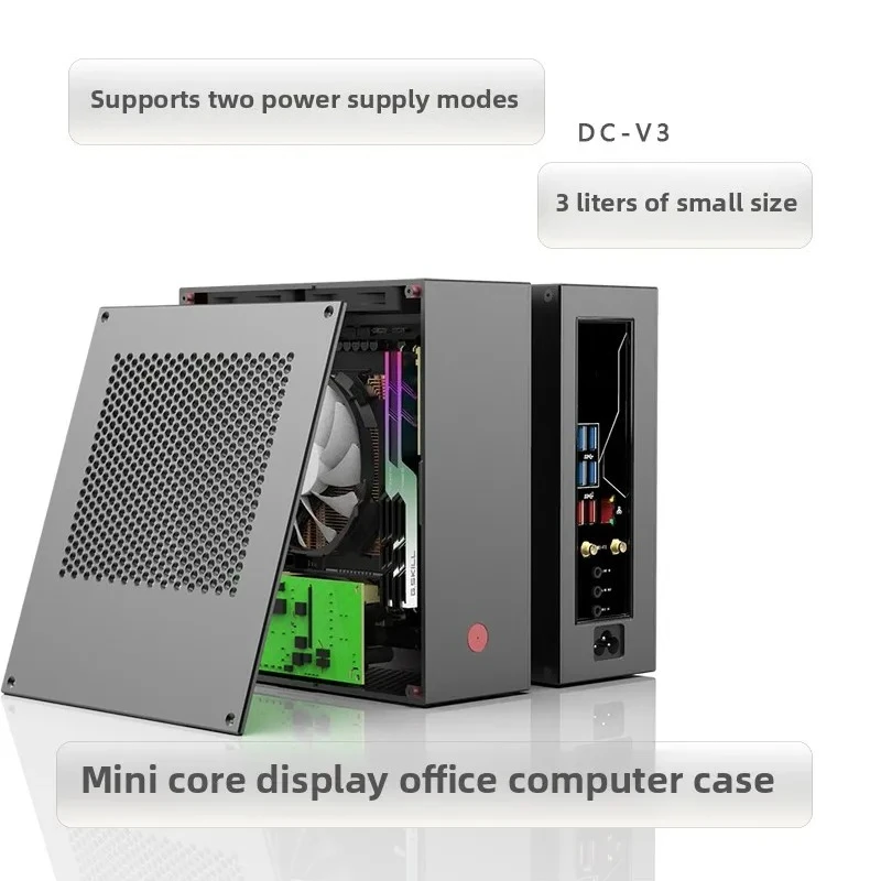 

Mini 3 liter DC-V3 ‌Aluminum Computer Chassis Desktop PC Cases Black Supply For Integrated Graphics‌ DC Power ITX
