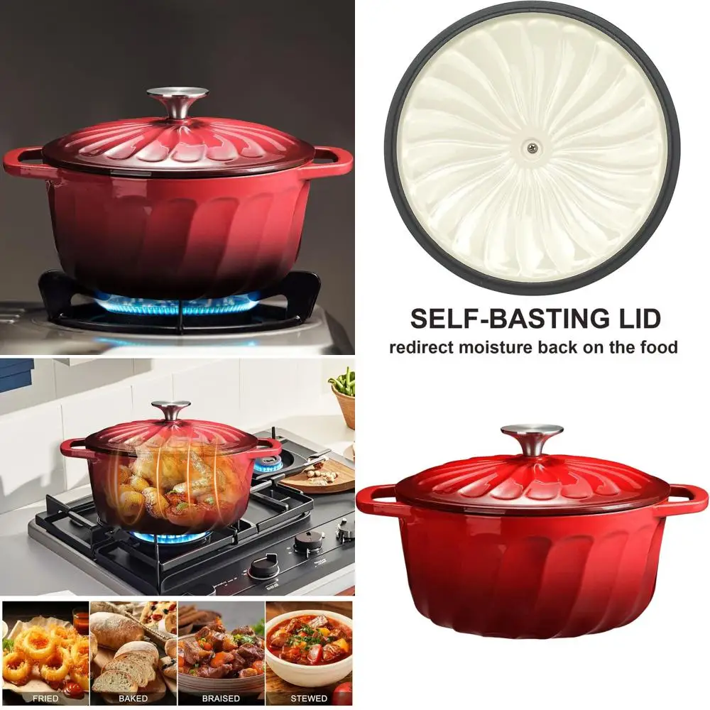 

Enameled Cast Iron Dutch Oven with Lid, 6 QT Dutch Oven, Heavy Duty Cast Iron Pot for Sourdough Bread Baking, Braising, Cook, Ba