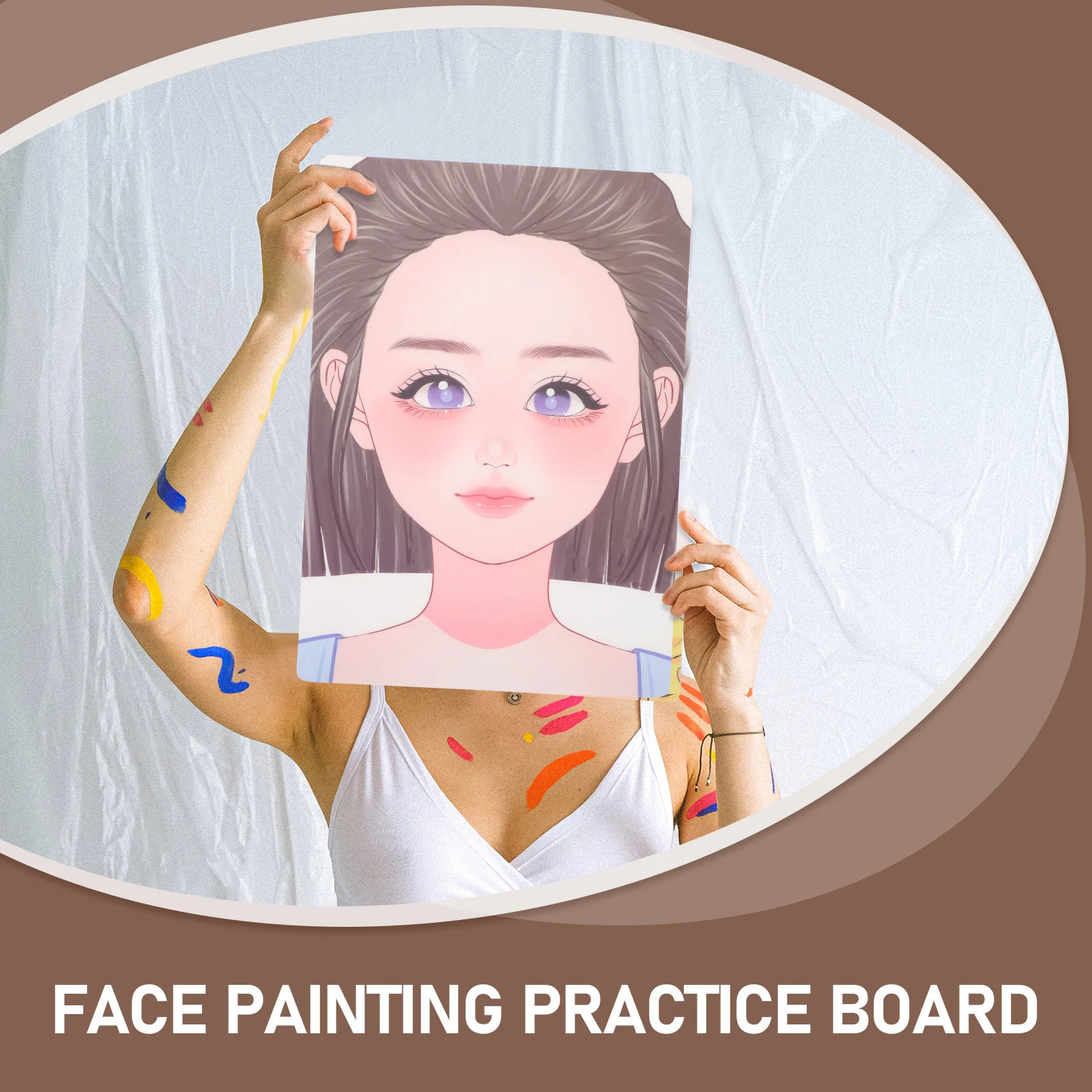 

2pcs Face Painting Practice Board Reusable Washable Pet Material Smooth Surface For Adult Artists Makeup Practice Tools Face