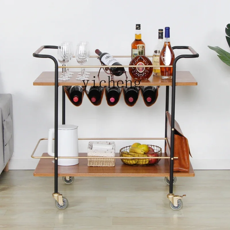 ZZZTQH Home Mobile Trolley Silent Silent Hotel Food Delivery Cart Restaurant Red Wine Leather Wrought Iron Food Cart