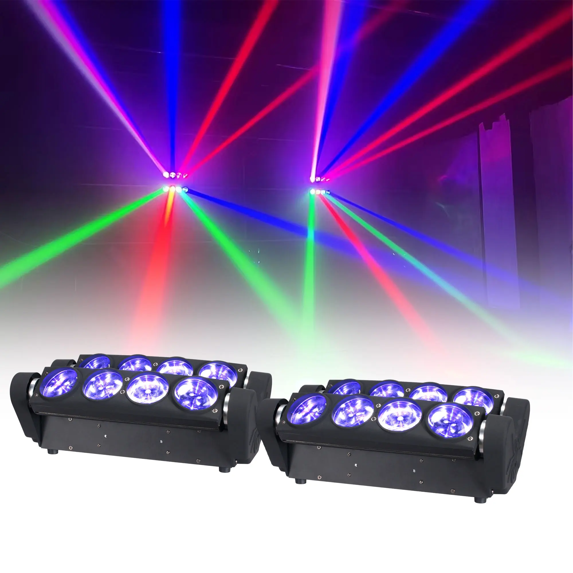 2PCS 8x15W 4in1 RGBW Beam Moving Head Wash DJ Bar Strobe Stage Effects Led Spider Light
