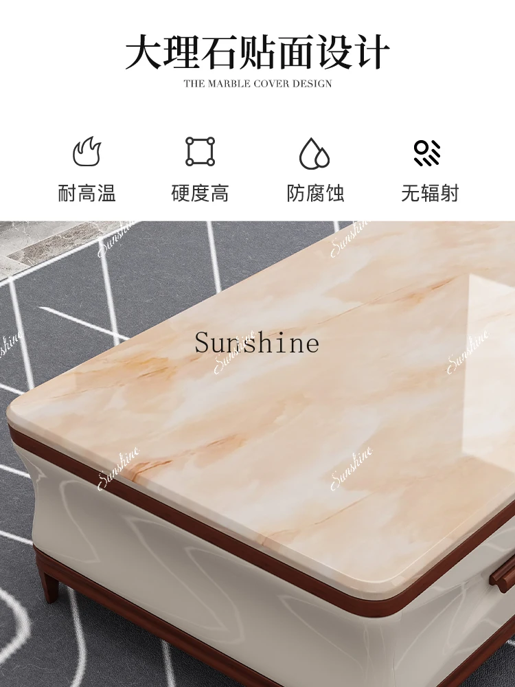 Light luxury marble coffee table TV cabinet high-end rectangular living room size apartment solid wood home combination storage