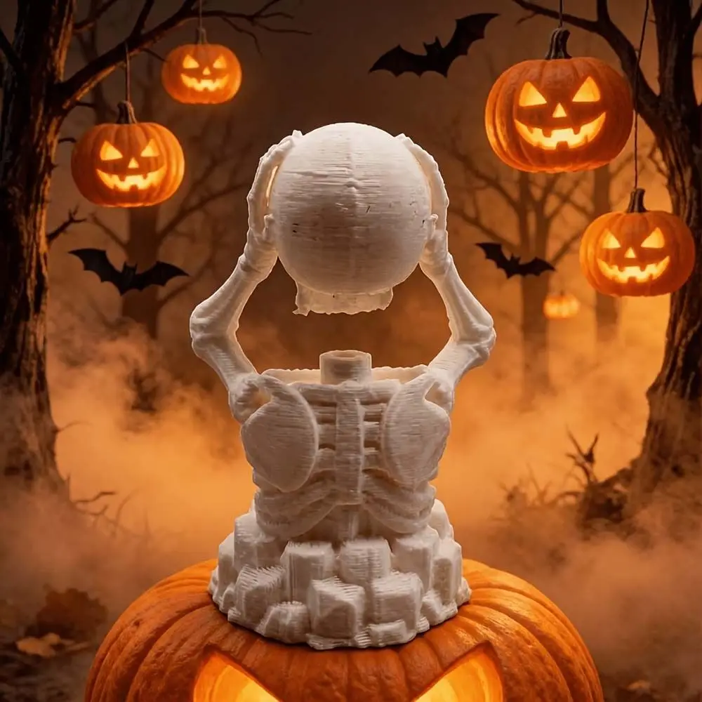 Compact Halloween Skeleton Figurine Novelty Durable 3D Printed Skull Miniature Creative Luminous Tabletop Statue Nightstand