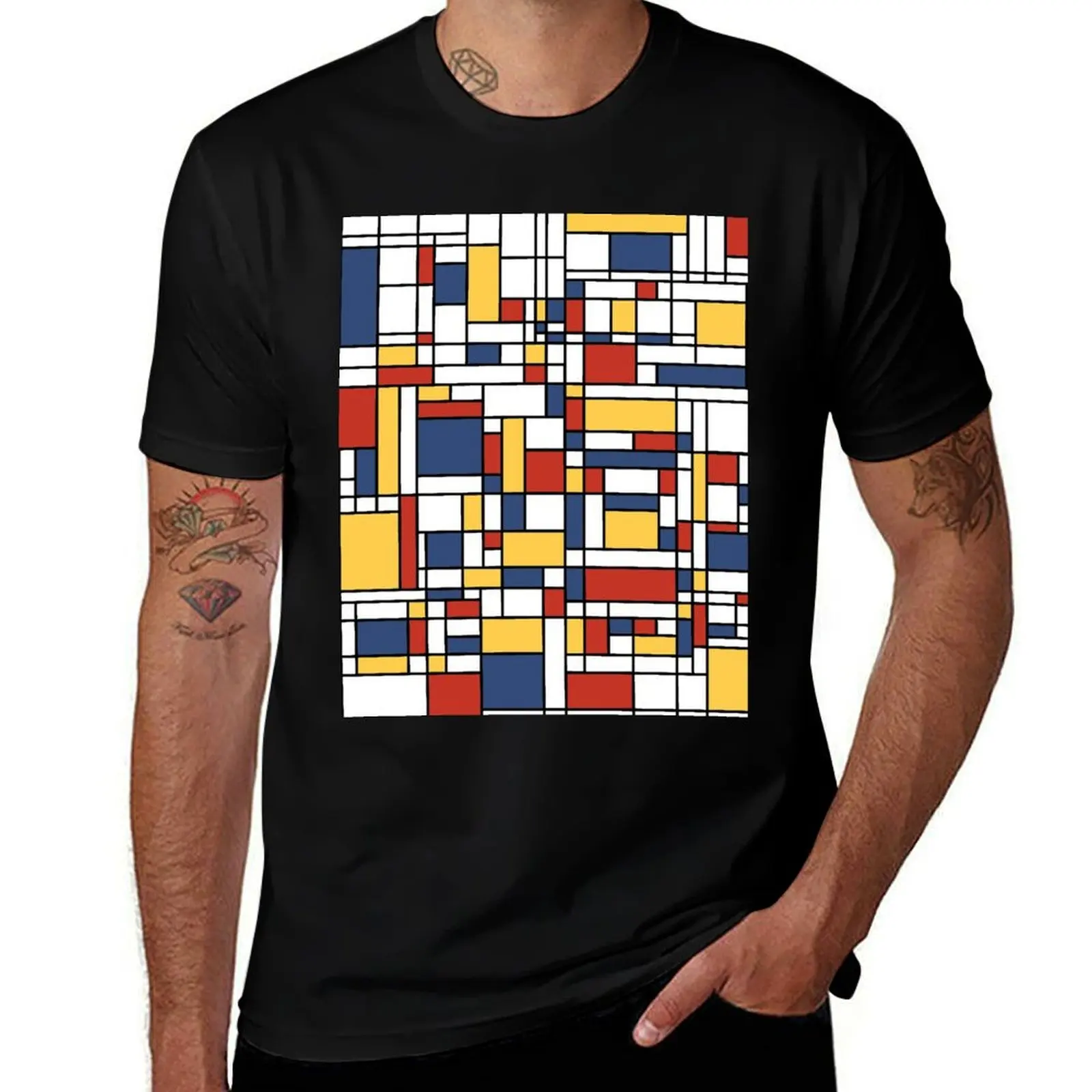 Mondrian De Stijl Pattern T-Shirt Casual All Match Tee Shirt for Men
