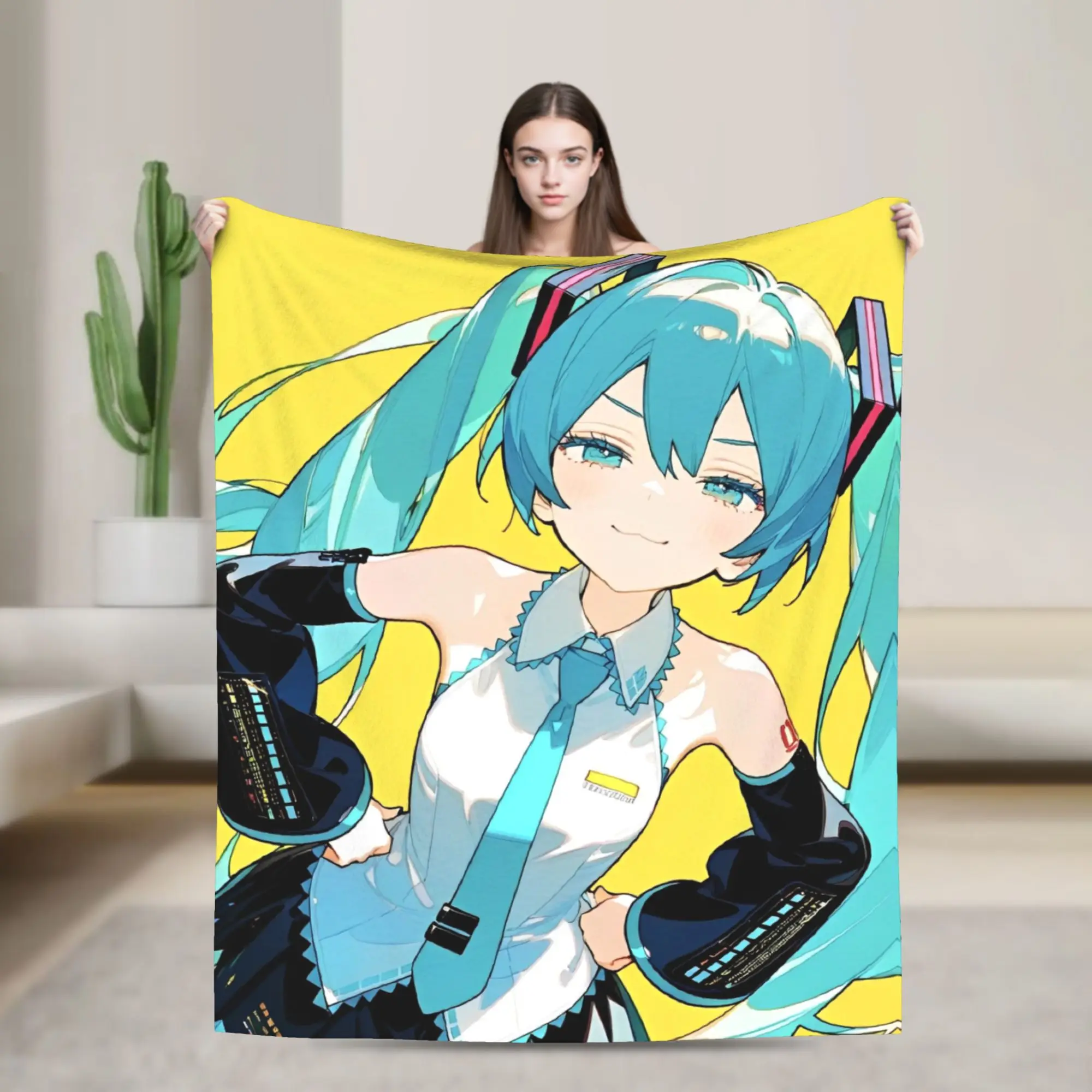 初音ミクのニットブランケットアニメボーカロイドガールウールスローブランケット夏用エアコンパーソナライズされた軽量ベッドスプレッド