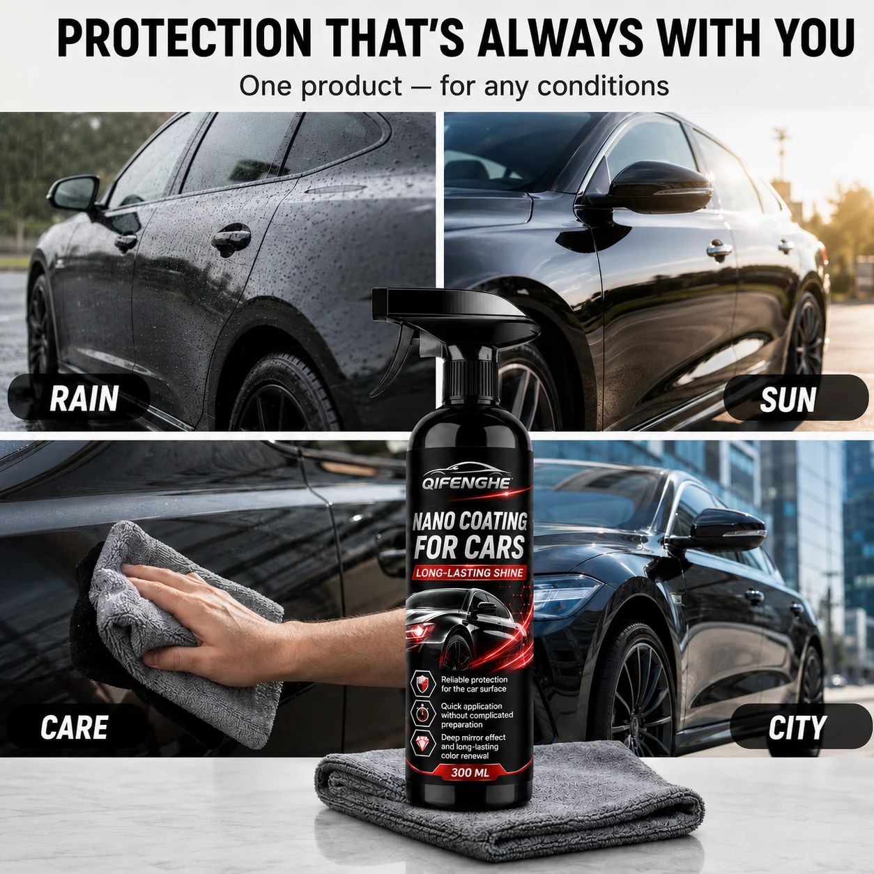300ml Car Nano Coating Spray Long Term Paintwork Protection Mirror Shine Durable Gloss Quick Coat Automotive Polishing Agent