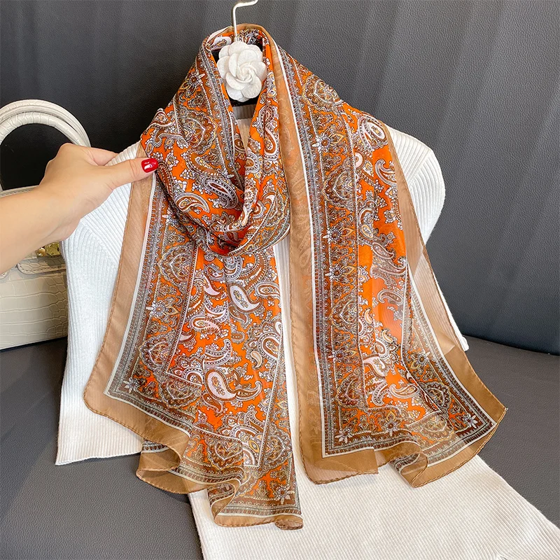 2024 Fashion Printed Floral Chiffon Hijab Scarf Women Pareo Lady Bandanas Beach Towels Summer Muslim Veil Wrap Female Foulard