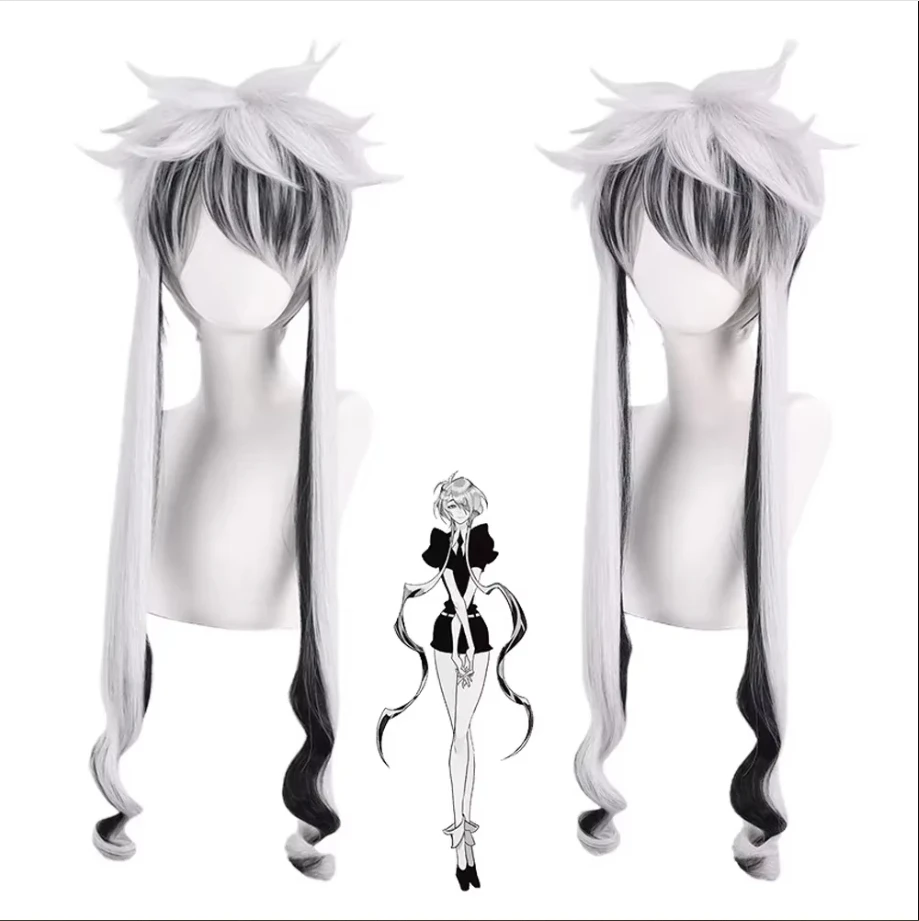 

Synthetic Women Straight Wig Long Black White Mixed Anime Cosplay Fluffy Hair Heat Resistant Wig For Party