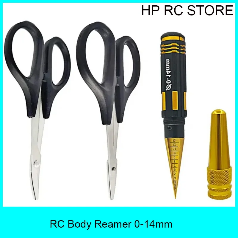 RC Body Reamer 0-14mm Hole Puncher with Sleeve and Curved Scissors & Straight Scissors Set RC Car Body Mounting for RC Car