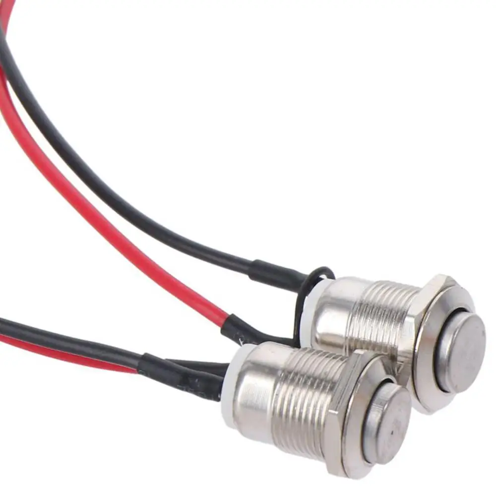 Widely Application 12mm Momentary Push Button Switch with pre-Wiring Black Shell 1 Normally Open Stainless Steel