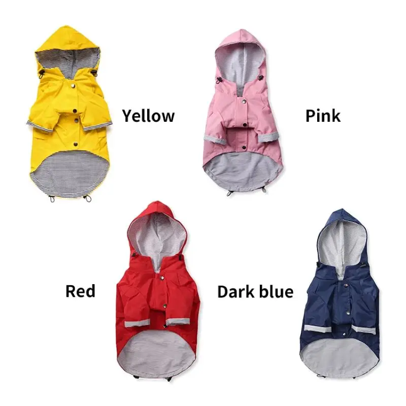 British style Ins hotsale pet yellow stripe large dog raincoat with hood