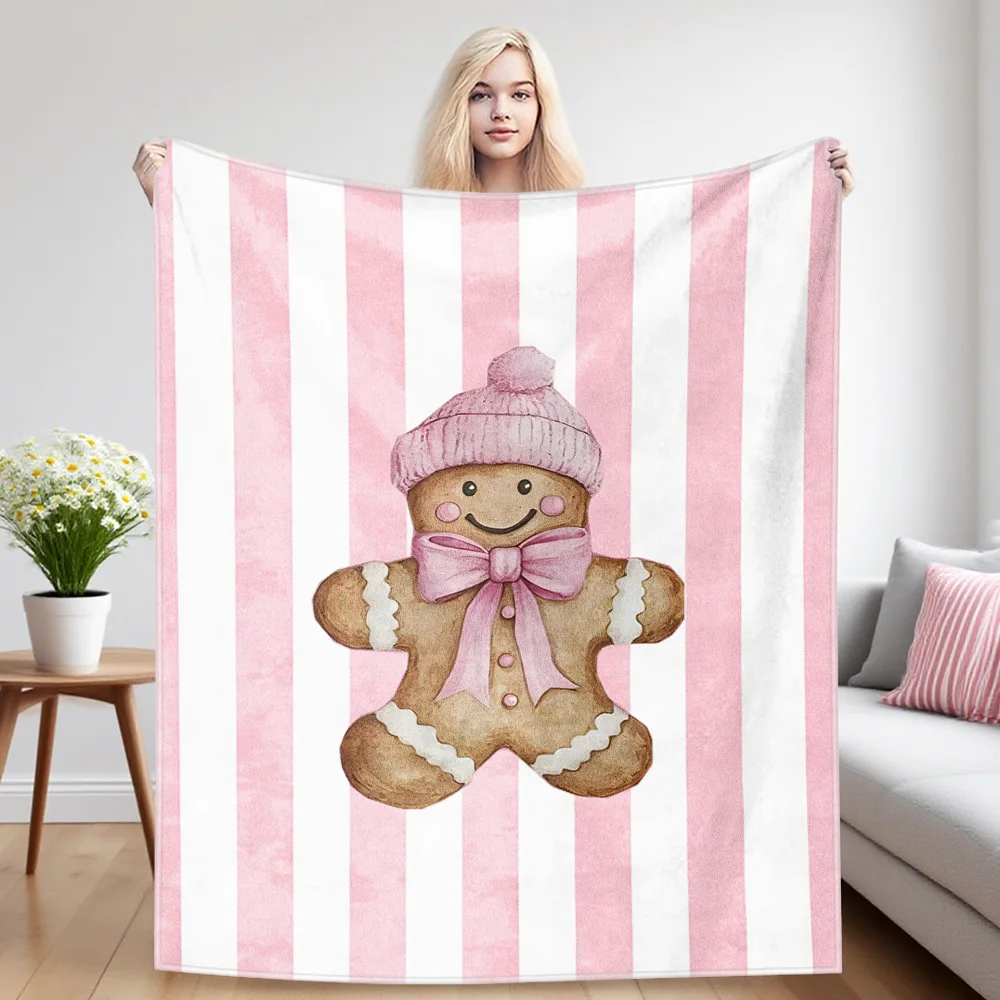Pink Gingerbread Flannel Blanket, Ultra-Fine Fiber, All Season Luxurious Fluffy Blanket Suitable For Beds Or Sofas