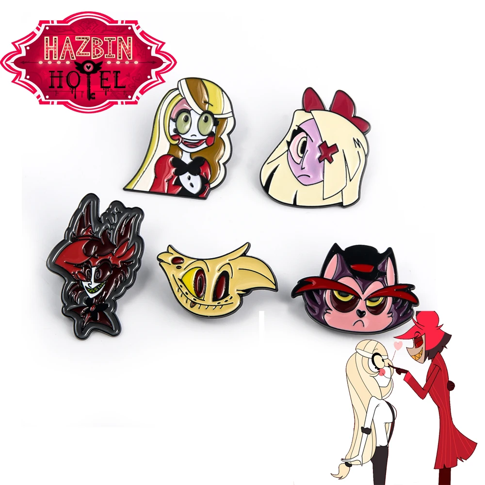 Anime Hazbin Hotel Demon Lucifer Brooch Charlie Morningstar Hell Princess Vaggie Redemption Badge Cosplay Men Women Bag Jewelry