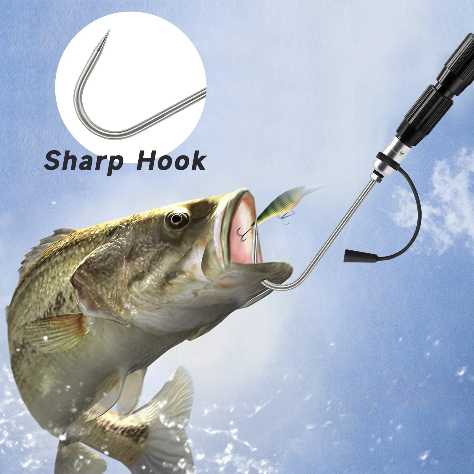 SANLIKE Telescopic Fishing Gaff with Stainless Fish Spear Hook Gripper No Slip Ruber Handle Outdoor Fishing Tackle Accessory