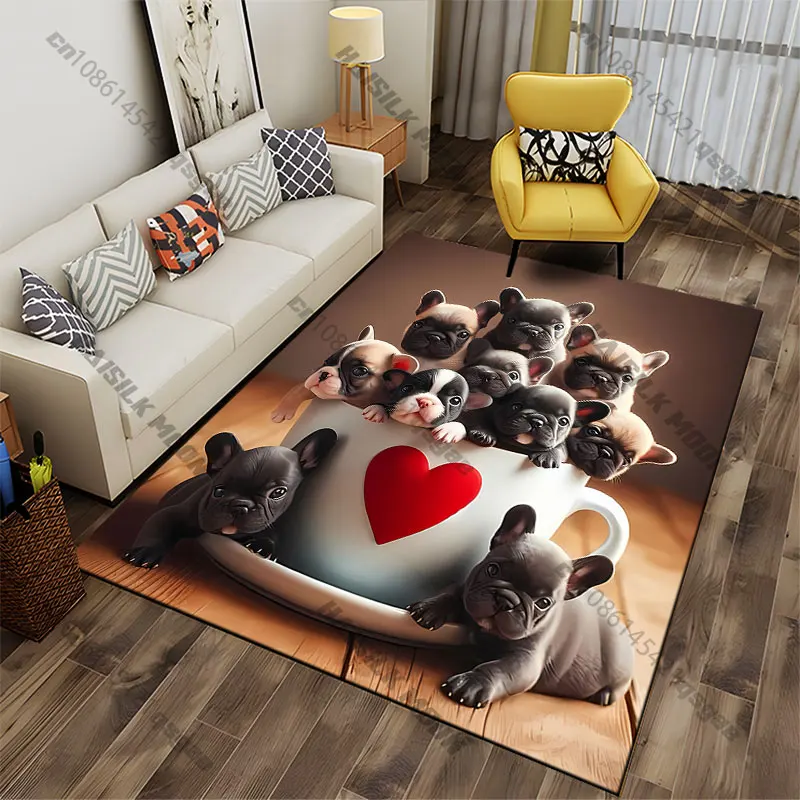 Adorable puppies in a cup carpet Yoga living room room decor children's crawling mat doormat area rug games mat