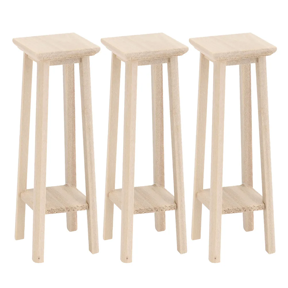 

3Pcs Mini House Furniture Wooden Flowerpot Rack Sturdy Flower Stand Mini Storage Shelves Micro Landscape Decor Accessories