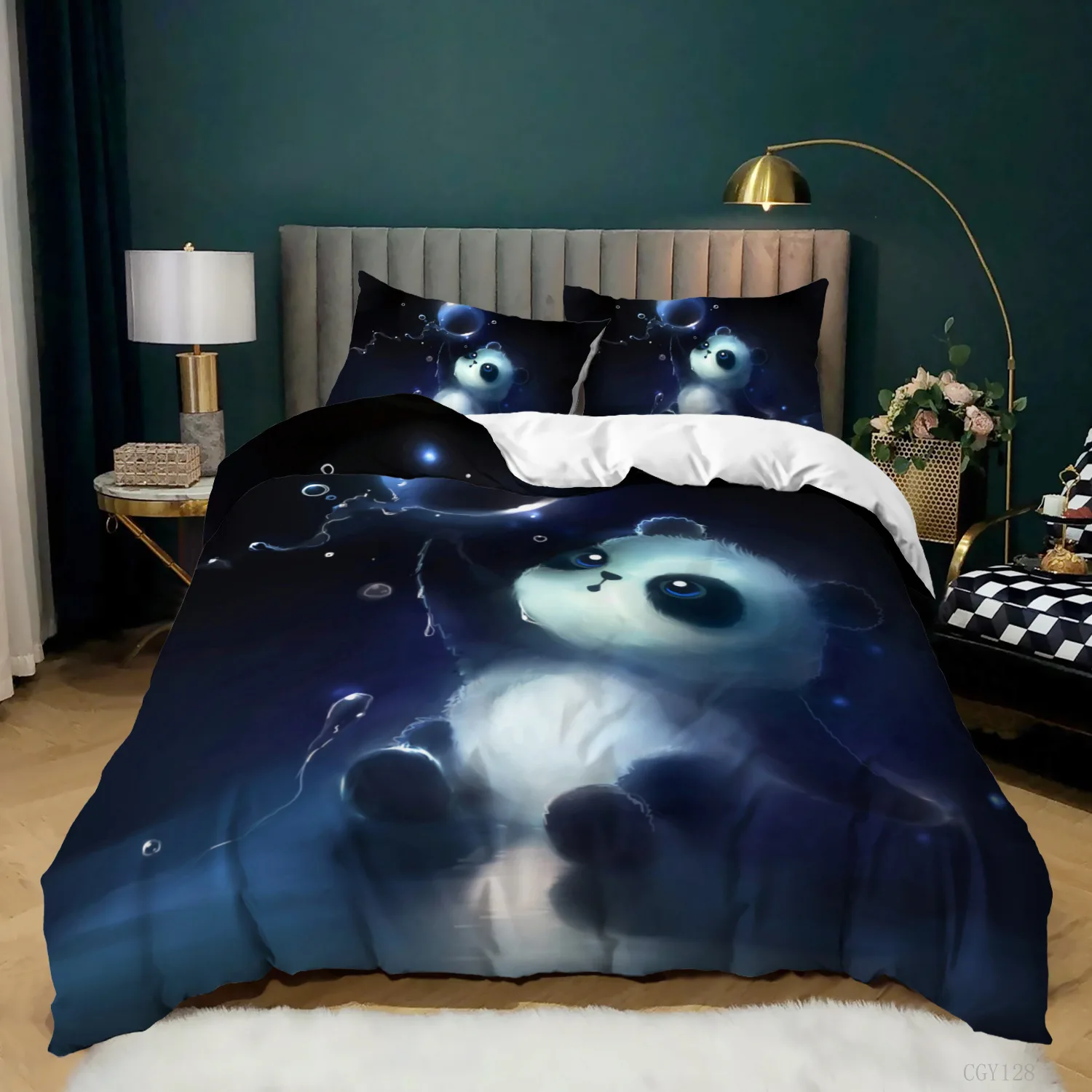 Panda Duvet Cover Cartoon Panda Printed Bedding Set For Kids Boys Girls Microfiber Cute Animal Comforter Cover 2/3Pcs Full Size