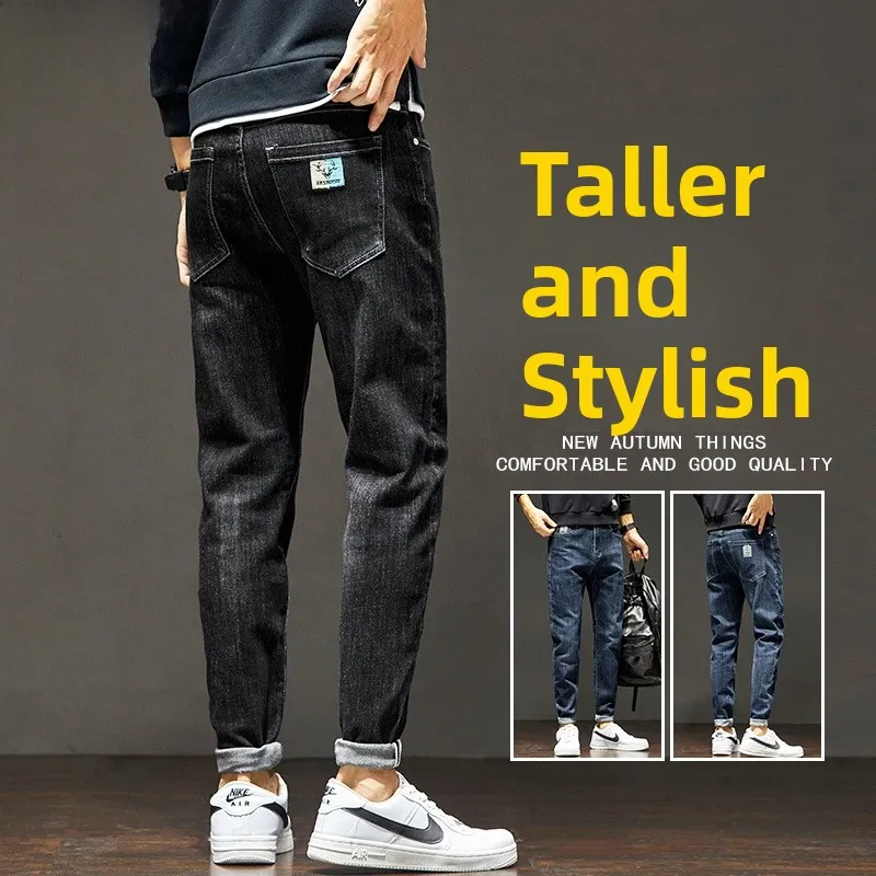 

Мужские темно-синие джинсы из денима, прямые брюки, осенне-зимние, весенние, модные, длинные, молодежные, трендовые, износостойкие