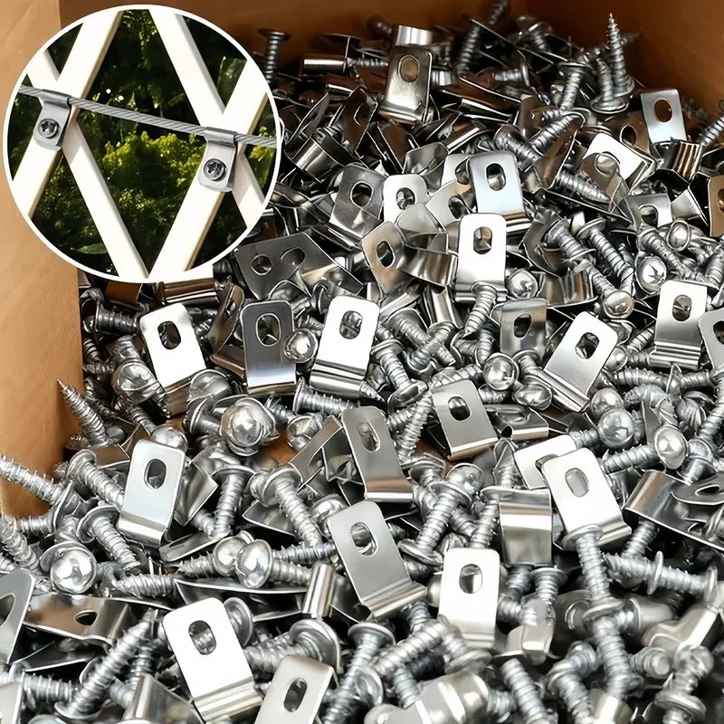 

370 Clips + 370 Nails, Heavy-Duty Metal Rope Clips, Secure Wire to Wooden Posts