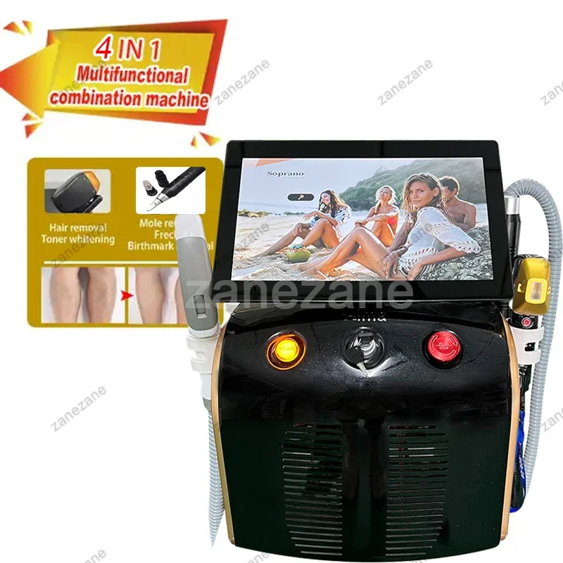 4 in1 Soprano Titanium Ice Platinum Diode 755 808 1064nm 4 Wavelength Laser ND:YAG Machine Painless Hair Removal Machine