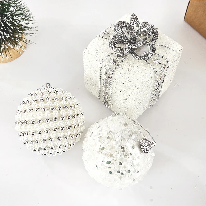 Glitter Enfeites De Árvore De Natal, Bolas De Espuma, Artes Brancas, Bola De Pendurado De Casamento, Decoração De Festa De Ano Novo Em Casa