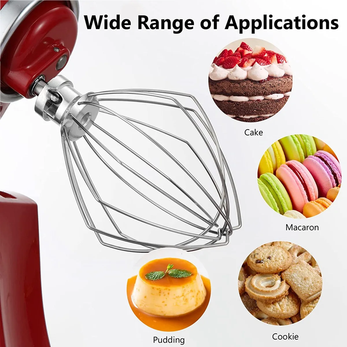 304Stainless Steel Wire Whip Kitchen Electric Mixer Accessory for Kitchenaid 5QT Lift and 6QT Stand Mixer With Whisk Attachment